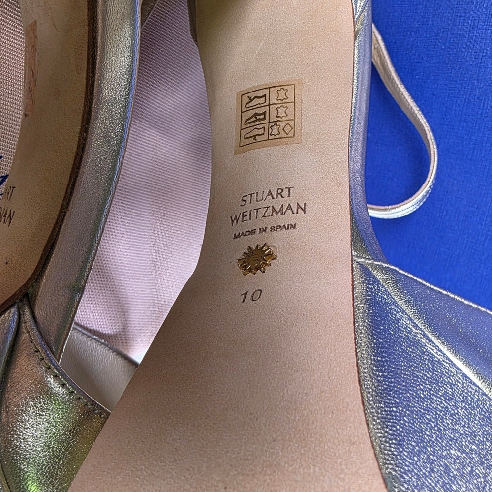 Stuart Weitzman Discoplatform Sandal Gold Metallic Ankle Strap Womens 10 Good - Picture 5 of 9